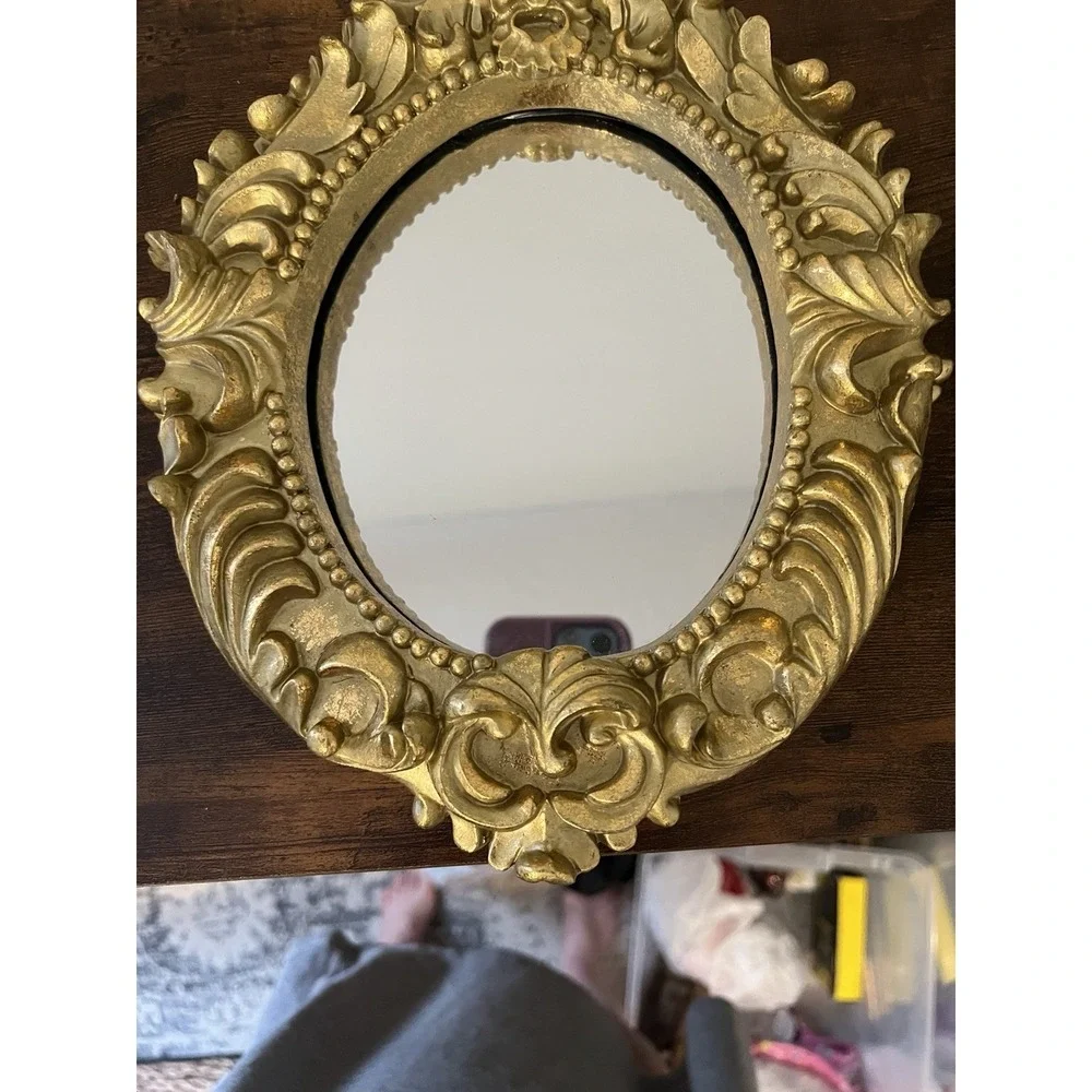 Vintage Hollywood Regency Gold Gilt Ornate Oval Wall Mirror Rococo 11x9 Decor